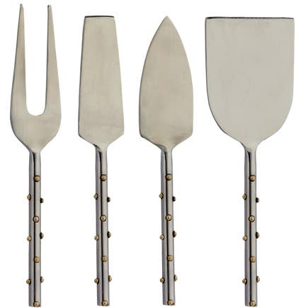 India Handicrafts Inc - Wholesale Cheese Spreader - Gold Dots Cheese Set-Piece