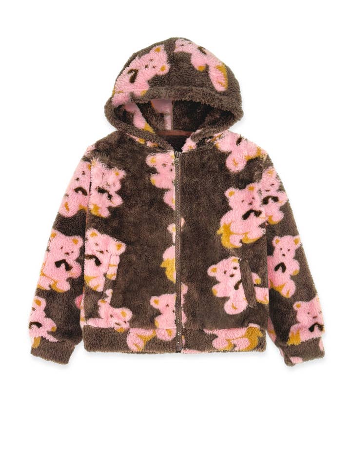 Cutie Patootie Clothing - Wholesale Jacket - Kids - TFJ-K24-9039T Toddler's Coral Fleece Teddy Hoodie Jacket