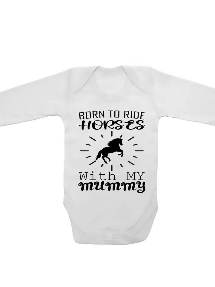 Born To Ride Horses with My Mummy - Babyhemdjes met lange mouwen voor wholesale door Little Ratbag