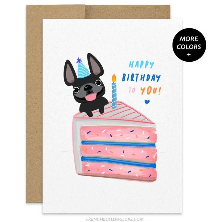 French Bulldog Love - Vente Cartes d'anniversaire - CAKE 5 - Carte d'anniversaire Bouledogue Français