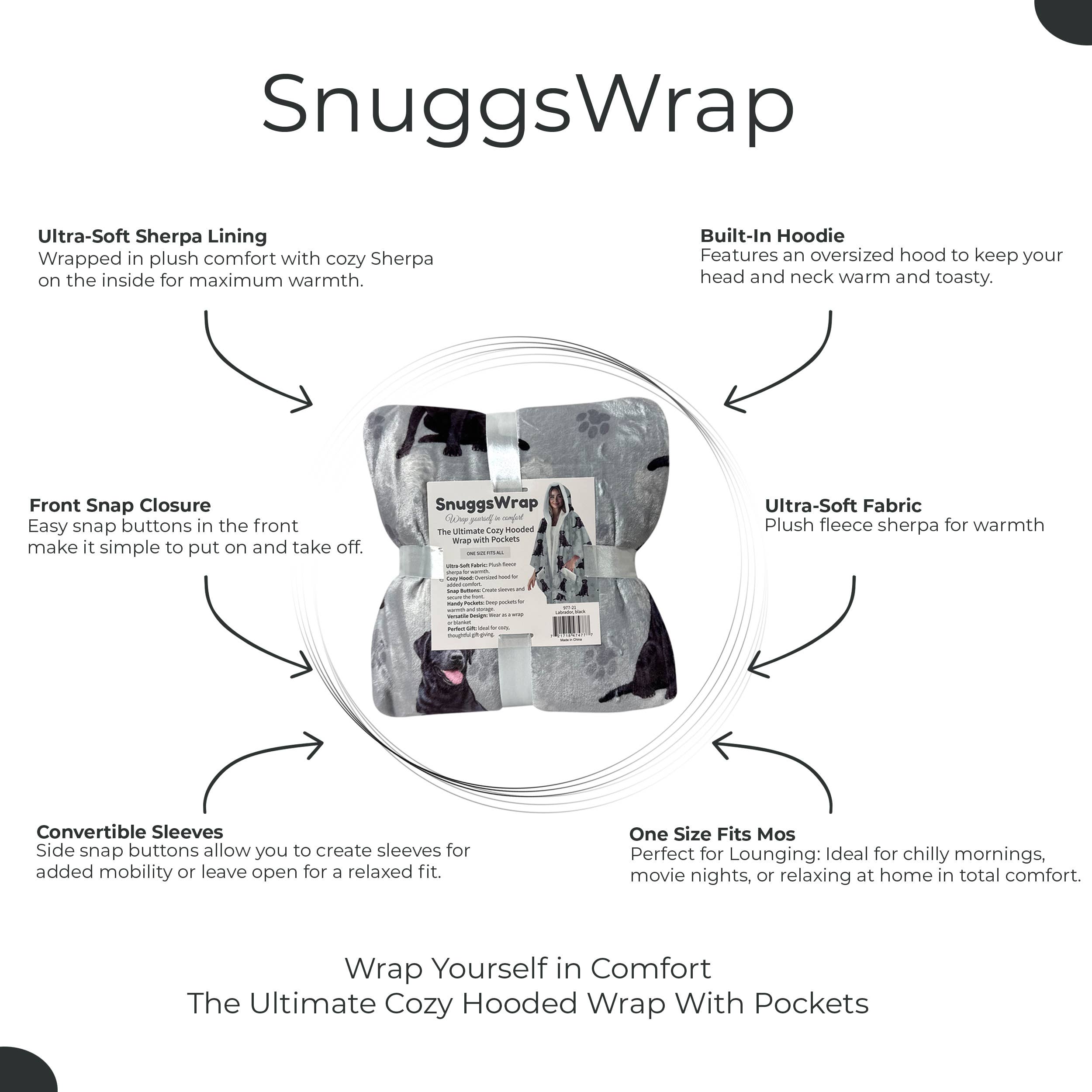 E&S Pets - Wholesale Hoodie - Unisex - Labrador, Black Snugg Wraps with Hoodie – Ultra Soft Sherpa Fleece Wrap for Pet Lovers1