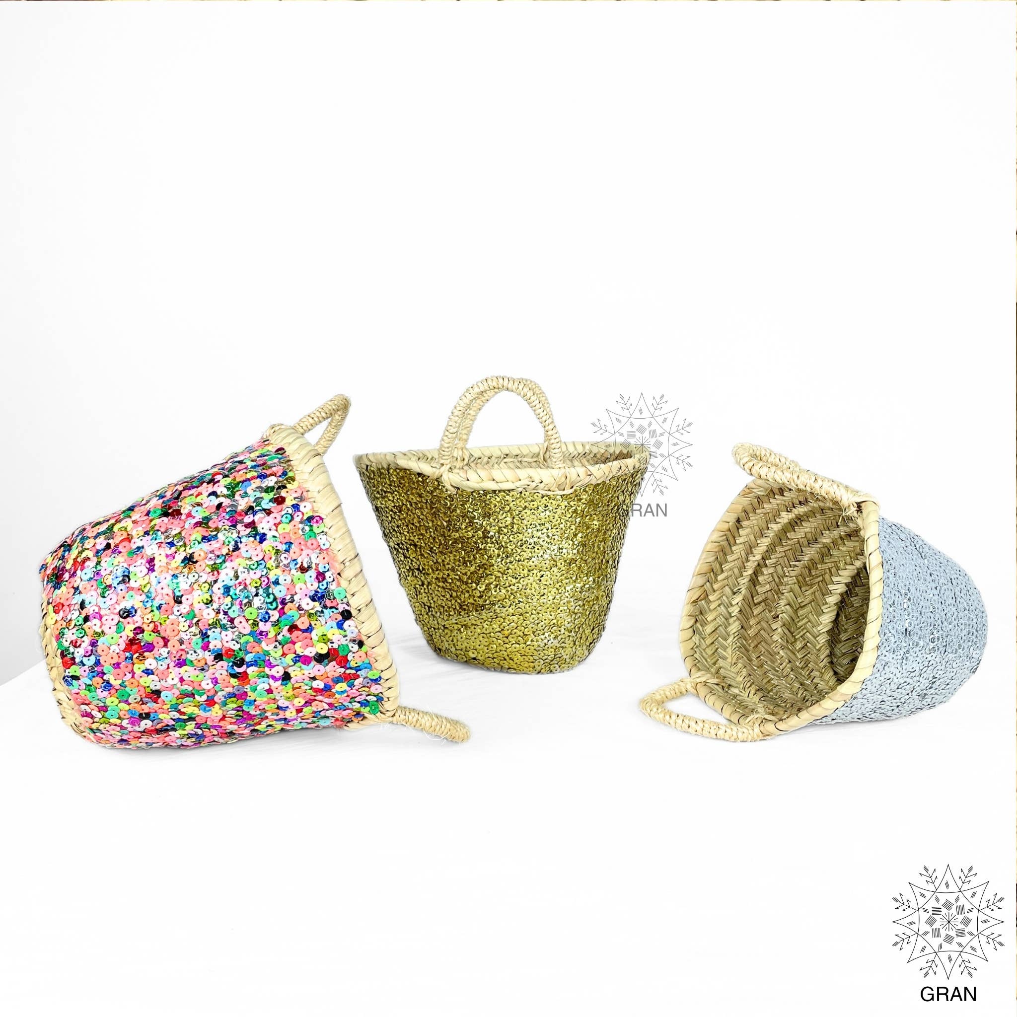 Gran Wholesale - Venta al por mayor Bolsa de asa- Mujer - Bolsa de mano de paja adornada con lentejuelas, bolsa pequeña. 8