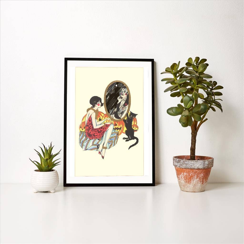 Found Image Press - Wholesale Art Print - Art Print HW-137 Girl Seeing Beau in Mirror1