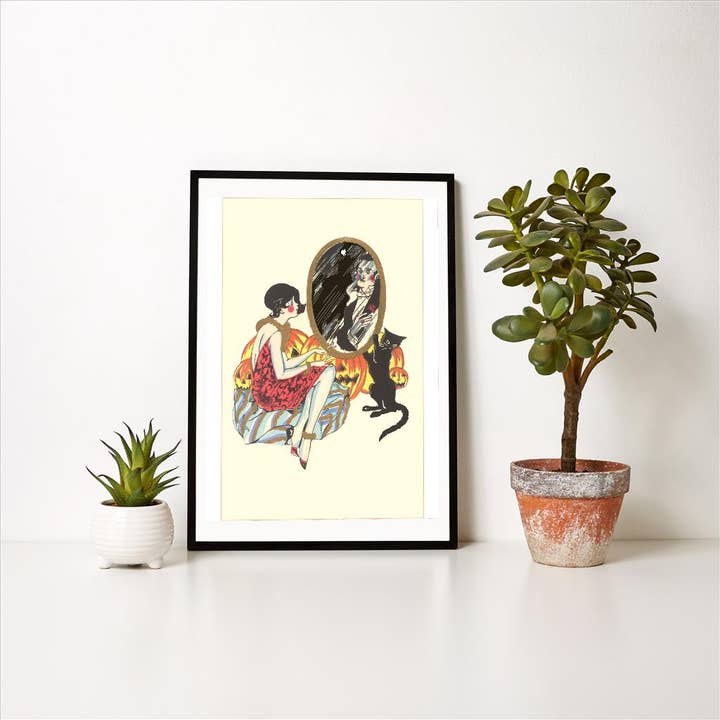 Found Image Press - Wholesale Art Print - Art Print HW-137 Girl Seeing Beau in Mirror1