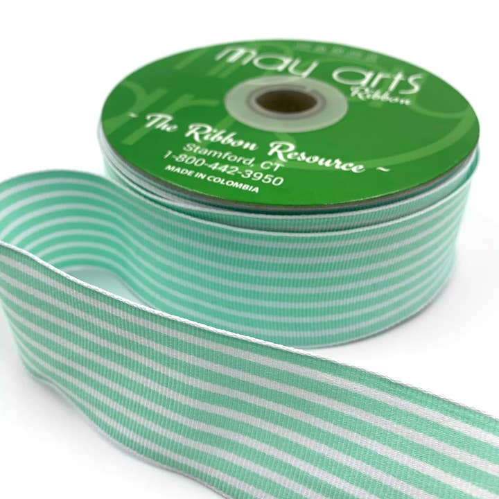 May Arts Ribbon - Wholesale Ribbon - Gift Wrapping - 1.5" Classic Robin's Egg Blue/White Striped Grosgrain Ribbon