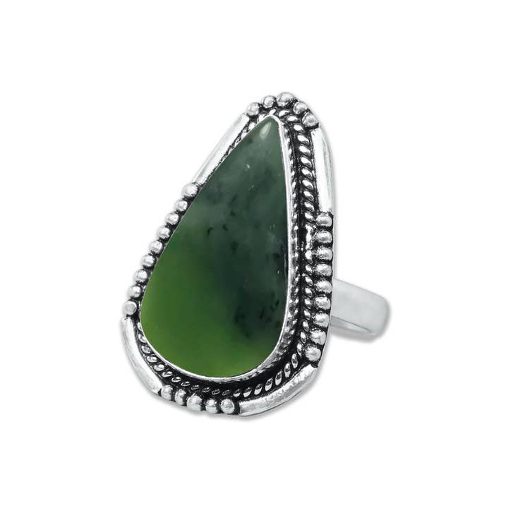 Handmade Jewels - Wholesale Cocktail/Statement Ring - Nephrite Jade Rings – Handmade, Silver-Plated, Bohemian (Made To Order)10