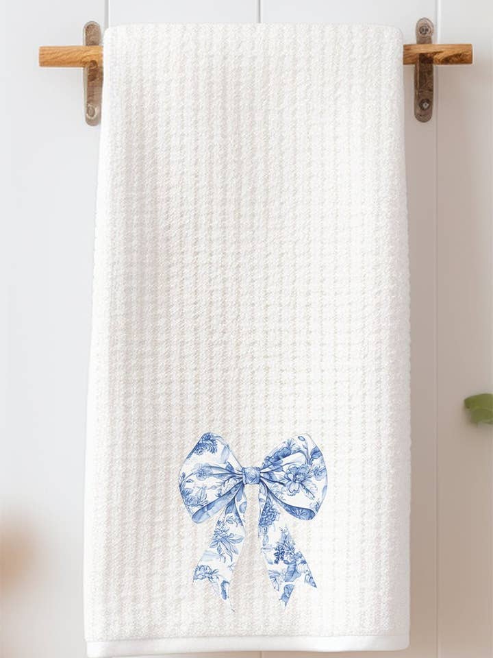 Chinoiserie Coquette Bow Waffle Kitchen Towel for wholesale by Wholesale Accessory Market