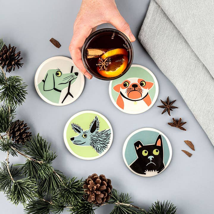 Hannah Turner Ltd - Wholesale Coasters - Handmade Ceramic Dog Coasters box set of 4