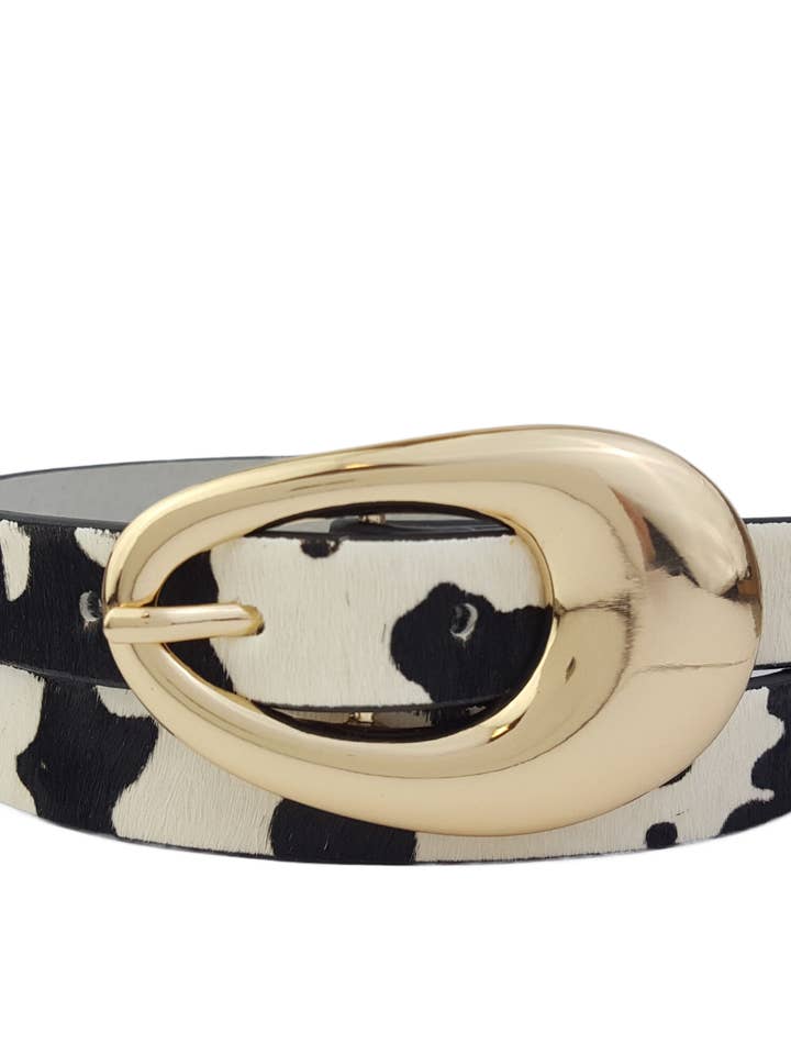 Shiny Gold Teardrop Buckle w. Cow Hair Leather Belt for wholesale by Axesoria West
