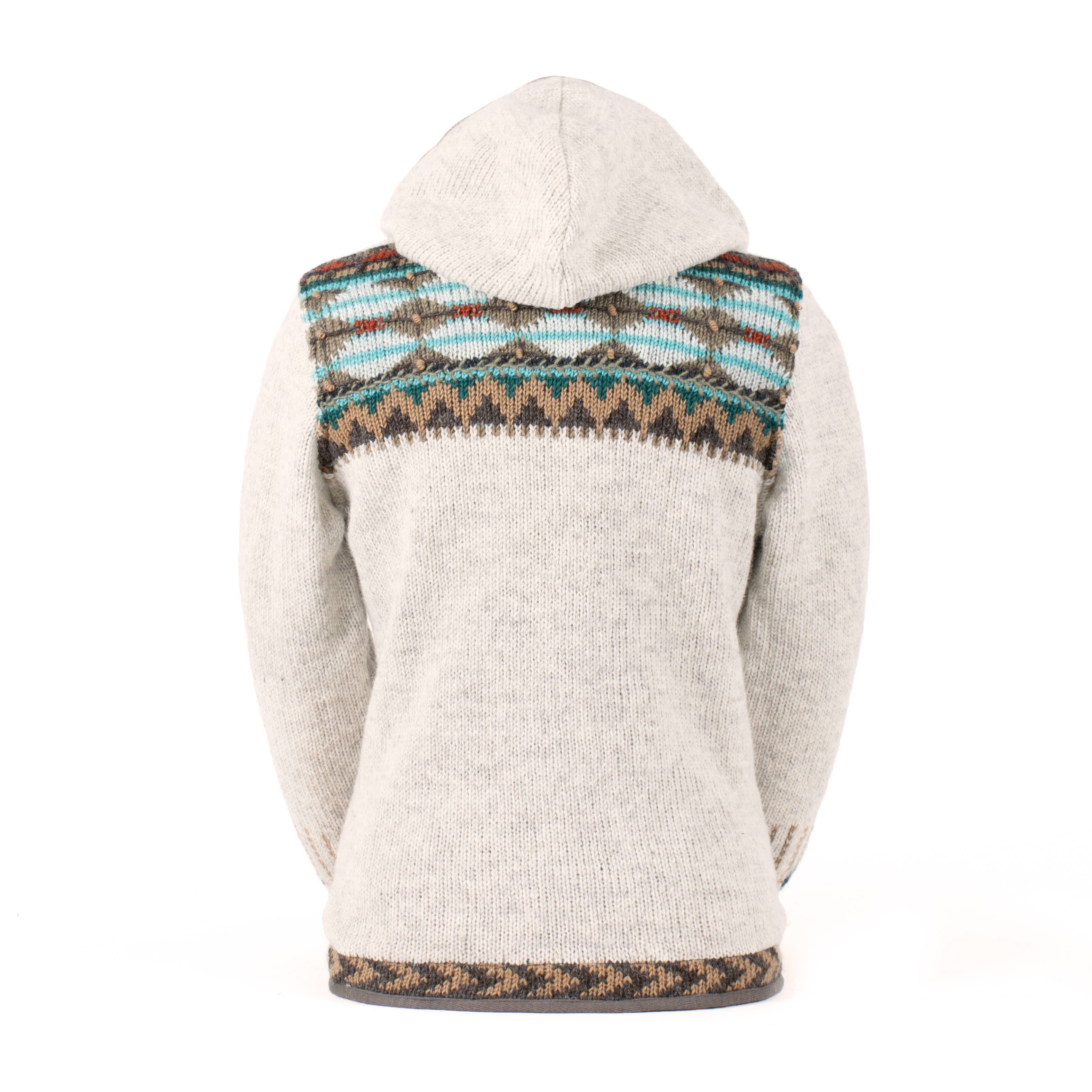 Lost Horizons Knitwear – Ships from USA - Wholesale Knit Sweater - Women's - Dakotah Hooded Wool Sweater with Western Pattern1