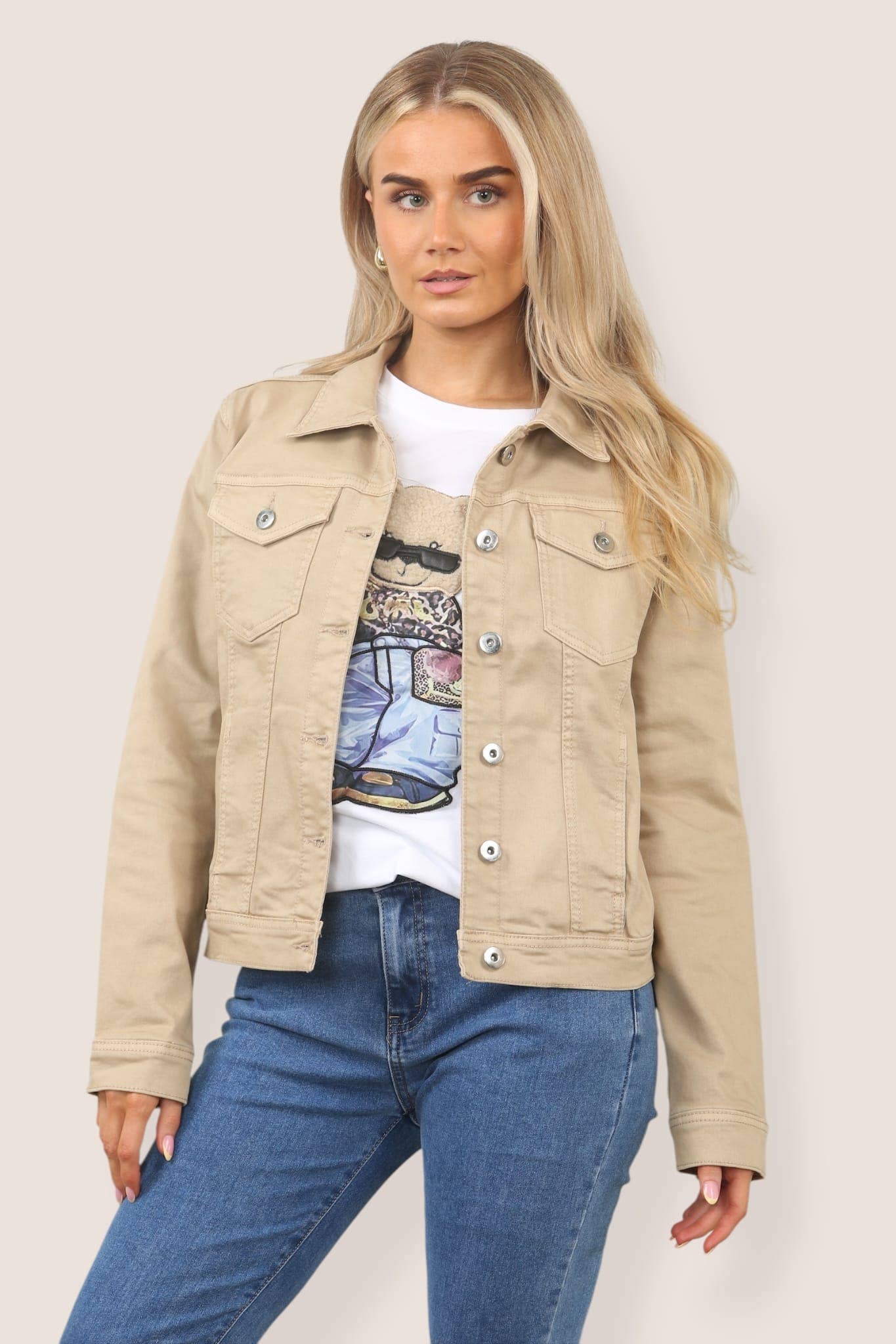 Kurt Muller – Casaco de ganga - Mulher por atacado – Casaco de Algodão com Elastano em Denim Castanho Claro Mocha Kurt Muller1