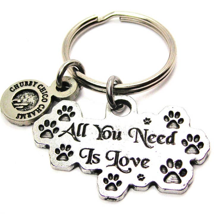 Chubby Chico Charms - Wholesale Keychain – Unisex - All You Need Is Love With Paw Prints Key Chain