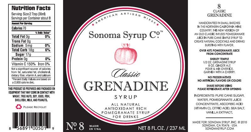 Sonoma Syrup Co. - Wholesale Cocktail Mix/Syrup - 8 oz Classic Grenadine4