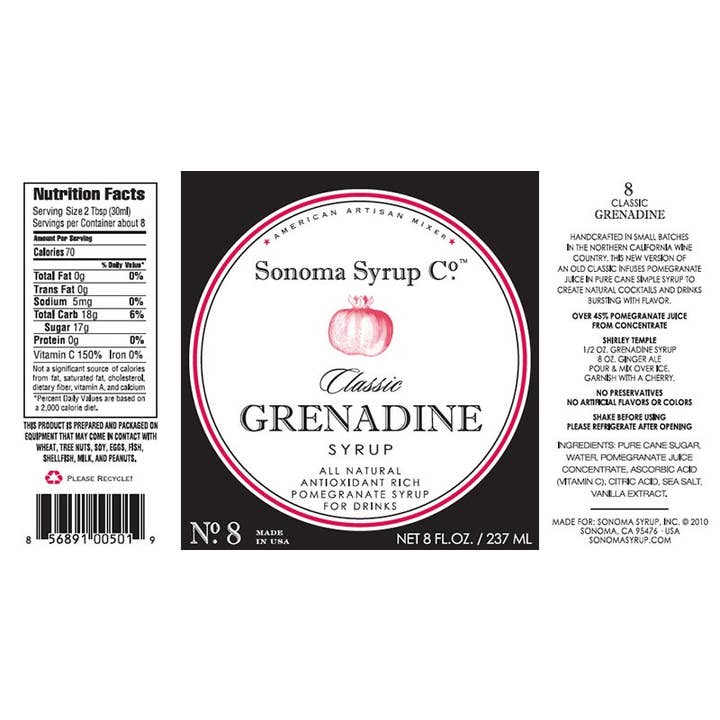 Sonoma Syrup Co. - Wholesale Cocktail Mix/Syrup - 8 oz Classic Grenadine4