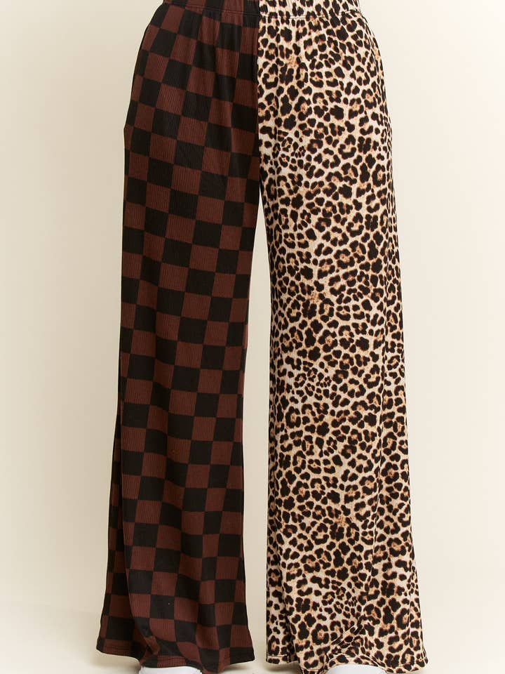 MOCHA SPLIT DECISION LEOPARD-CHECKERED PANTS for wholesale on Faire6