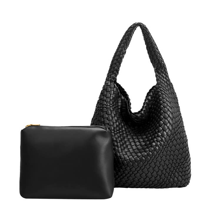 Melie Bianco - Wholesale Shoulder Bag - Women's - Johanna Black Recycled Vegan Shoulder Bag