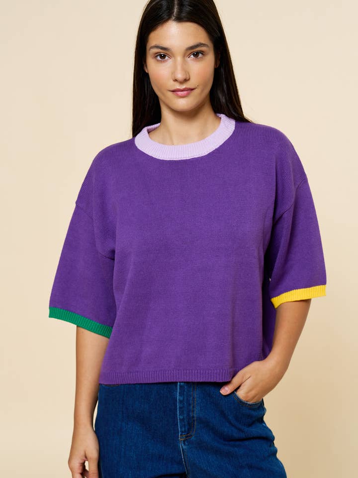 Color Block Contrast Trim Cropped Knit Top for wholesale by Lalavon