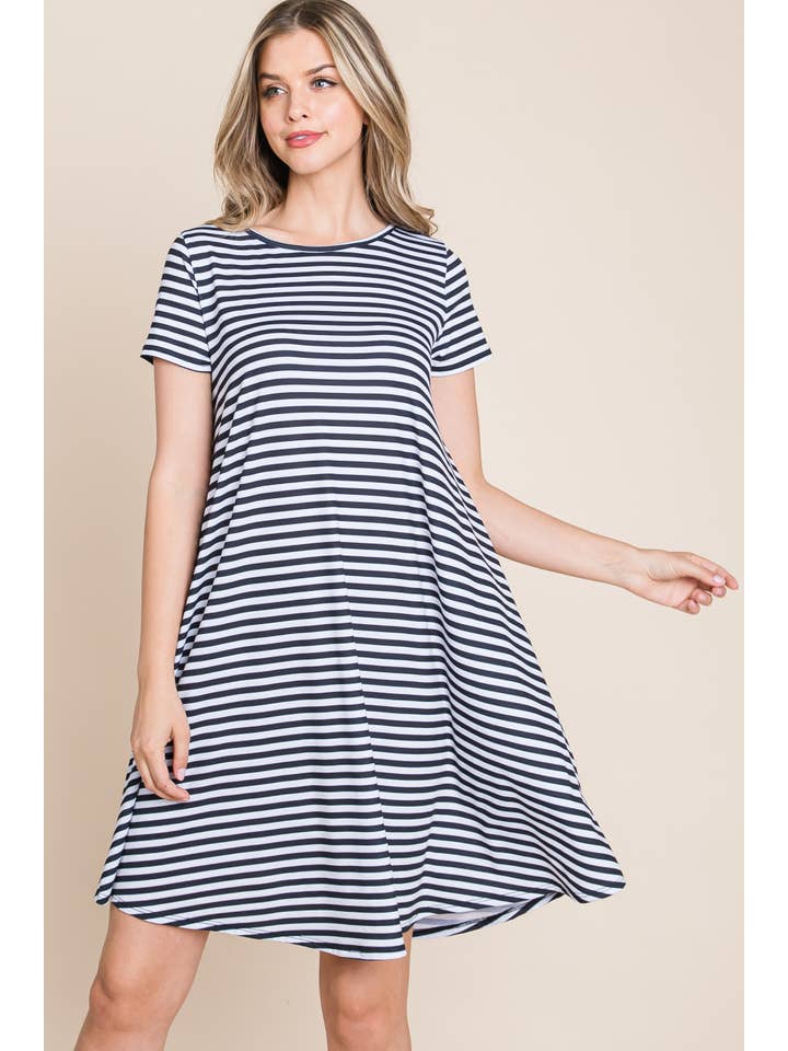 BLACK DA1387 STRIPED SWING DRESS for wholesale on Faire