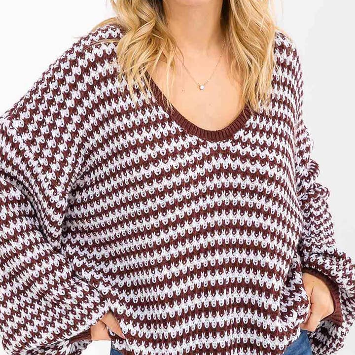 6638- Jersey de punto a rayas con mangas abullonadas oversize para venta al por mayor de IWT Brands