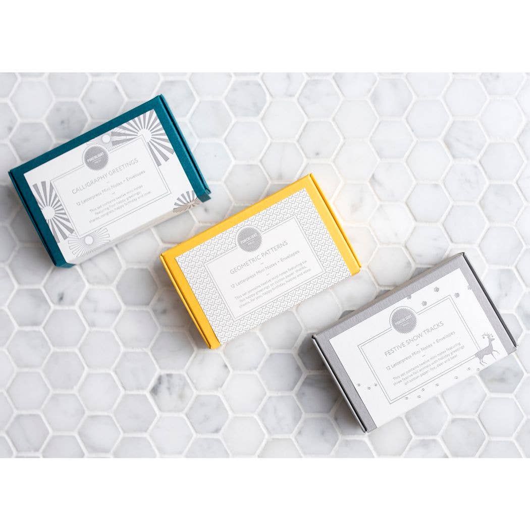 Porchlight Press Letterpress – wholesale Kontorsmateriel/Notecard Set – Snö spår Mini Note - Box uppsättning 122