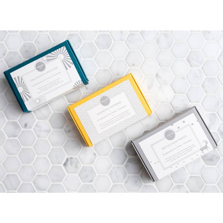 Porchlight Press Letterpress – wholesale Kontorsmateriel/Notecard Set – Snö spår Mini Note - Box uppsättning 122