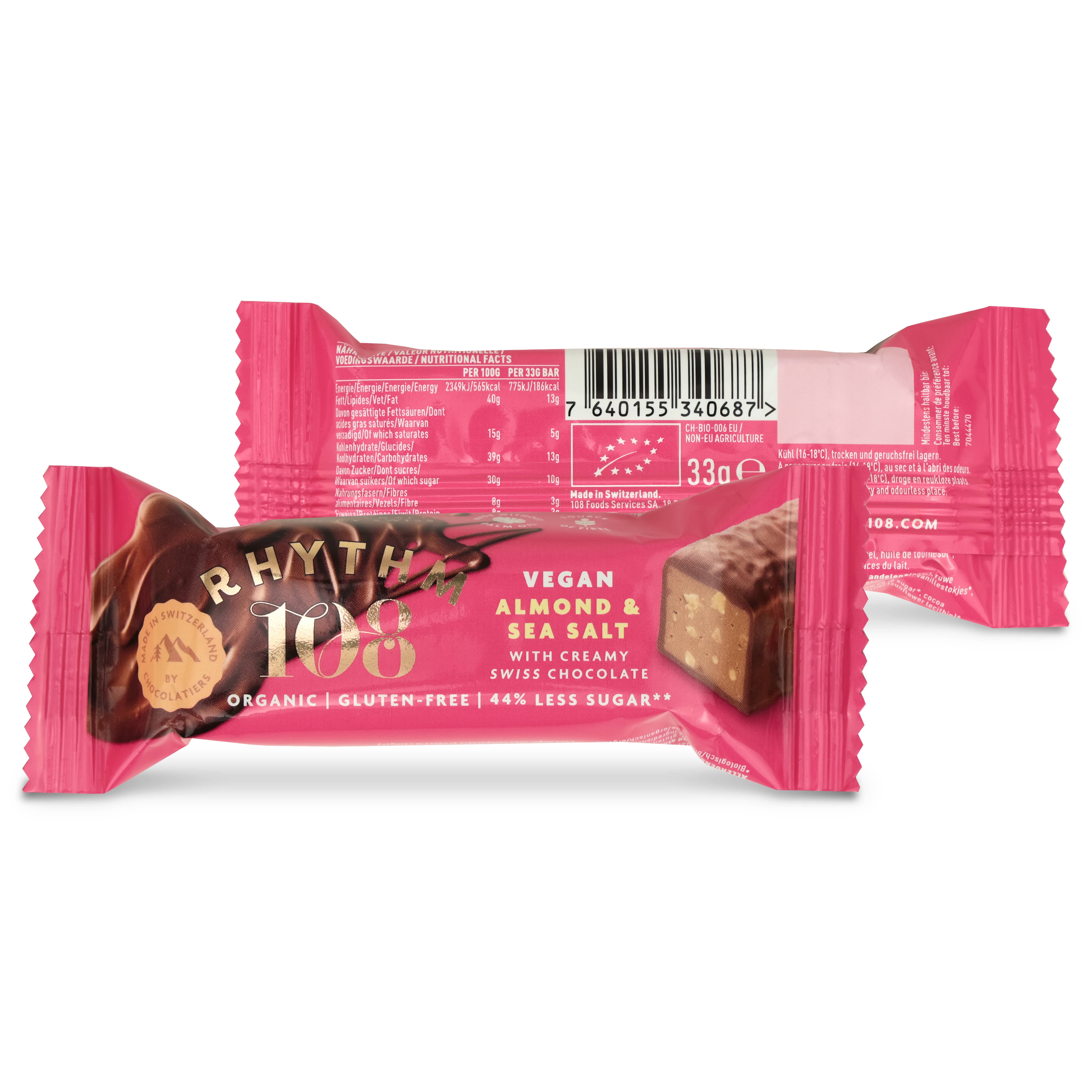 Rhythm108 - Vente Barre chocolatée - Barre vegan amandes et sel de mer au chocolat m’lk 33 g6