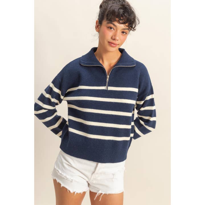 HYFVE - Wholesale Knit Sweater - Women's - Striped Half Zip Sweater10