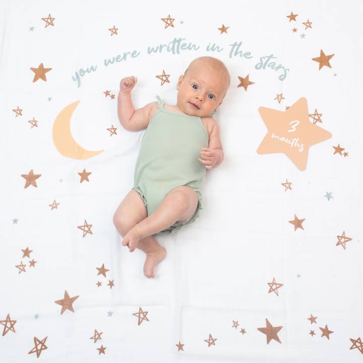 Lulujo Baby – wholesale Swaddle – Baby – Baby’s 1st Year Swaddle & Milestone Card Gift Set - Stars4