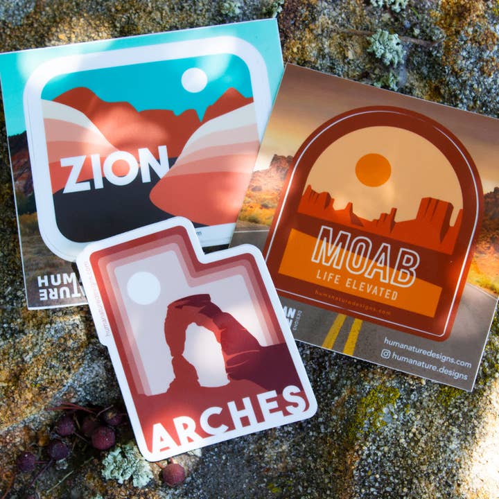 Human Nature Designs - Wholesale Sticker - "Life Elevated" Moab, Utah Sticker - Kiss Cut Moab Sticker