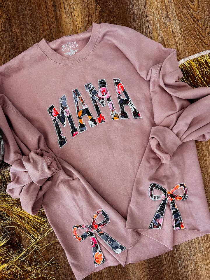 MAMA Bow Sweatshirt | Handmade| Soft Purple for wholesale by The White Stitch
