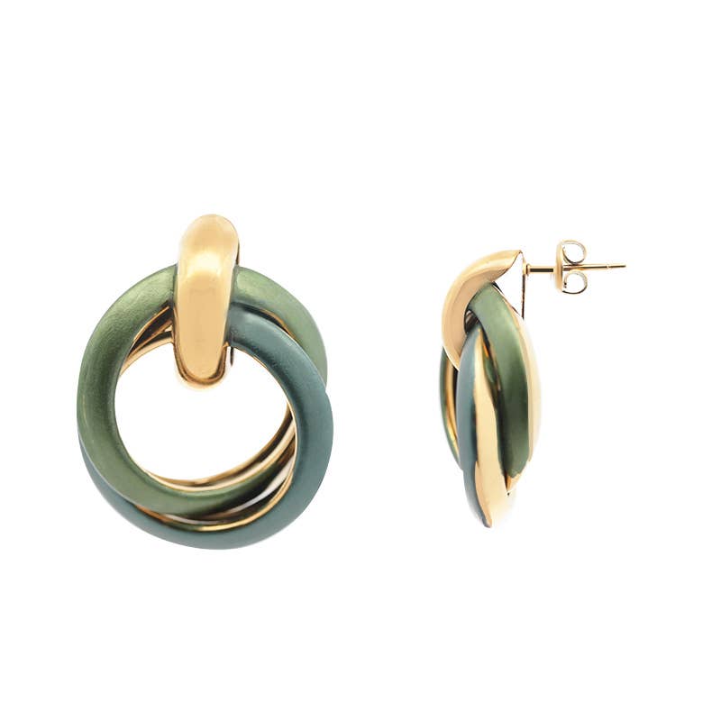 AMORINO SRL - Wholesale Stud/Post Earrings - DOUBLE ENAMELED HOOP DANGLE EARRINGS - YNK24944B6991