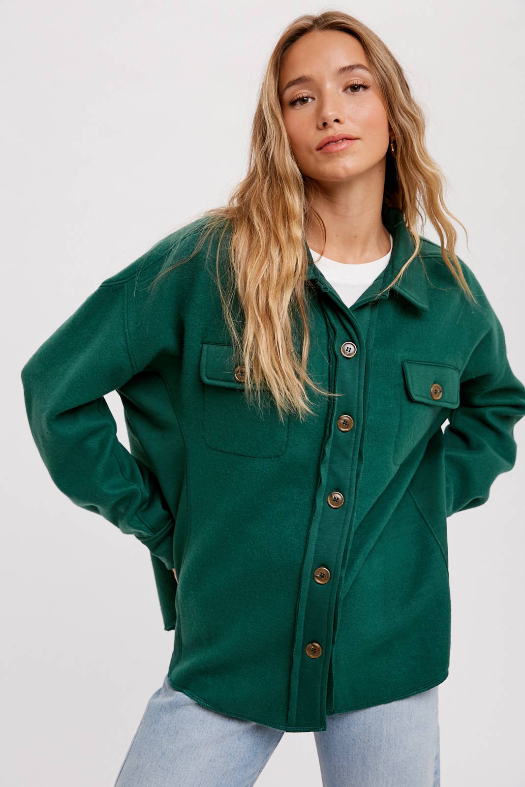 Bluivy – Engroshandel Skjortejakke/shacket – til kvinder – BØRSTET TERRY KNAP OP SHACKET31