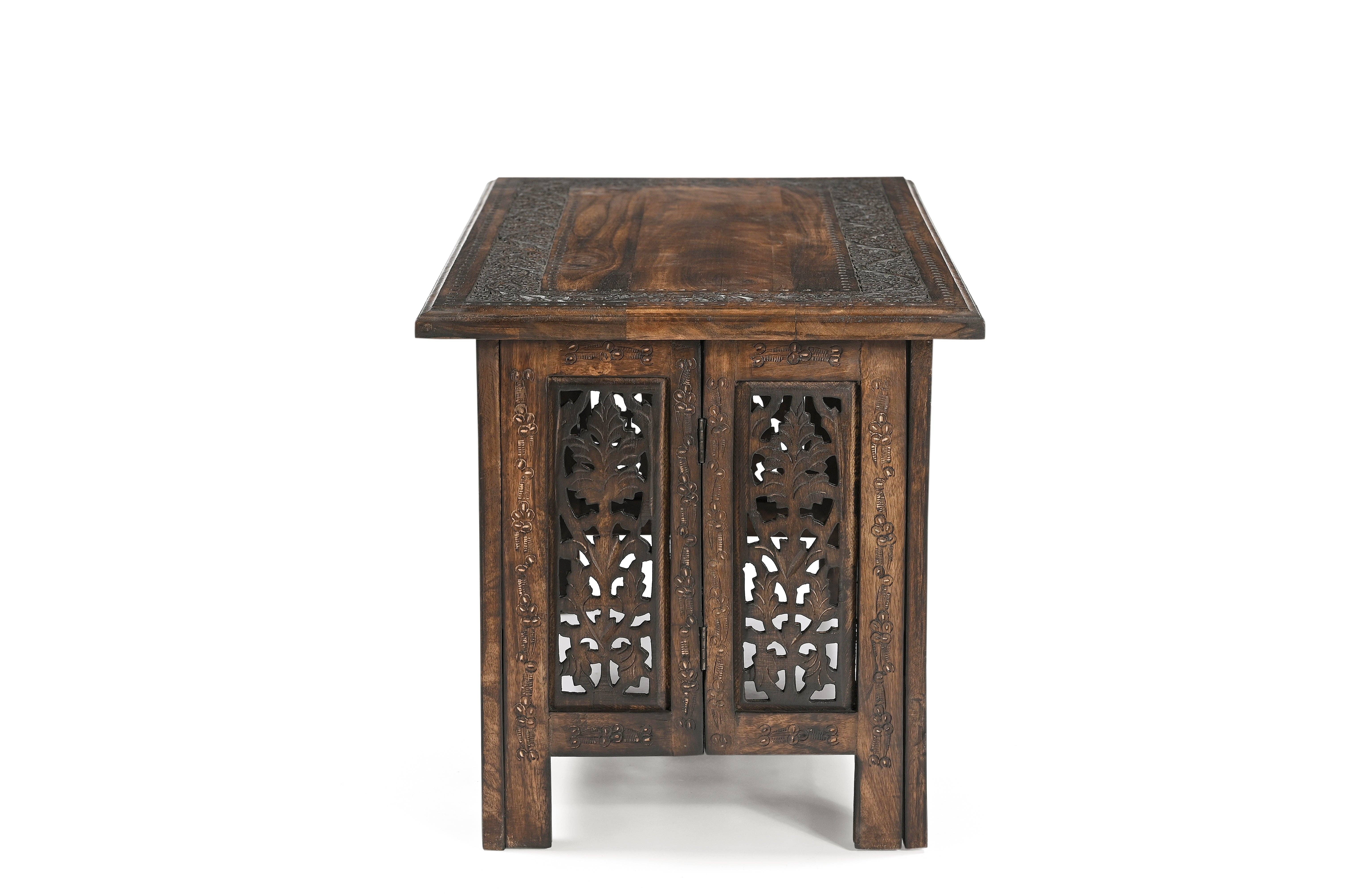 iAnanas - Wholesale Coffee Table - Vintage Solid Mango Wood Coffee Table - Handmade Wooden Coffee Table with Carved Details, Brown Finish, Decorative and Sturdy for Living Room - 92 x 45 x 45 cm2