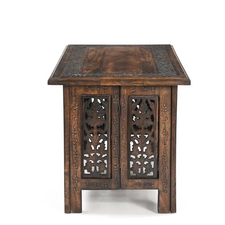 iAnanas - Wholesale Coffee Table - Vintage Solid Mango Wood Coffee Table - Handmade Wooden Coffee Table with Carved Details, Brown Finish, Decorative and Sturdy for Living Room - 92 x 45 x 45 cm2