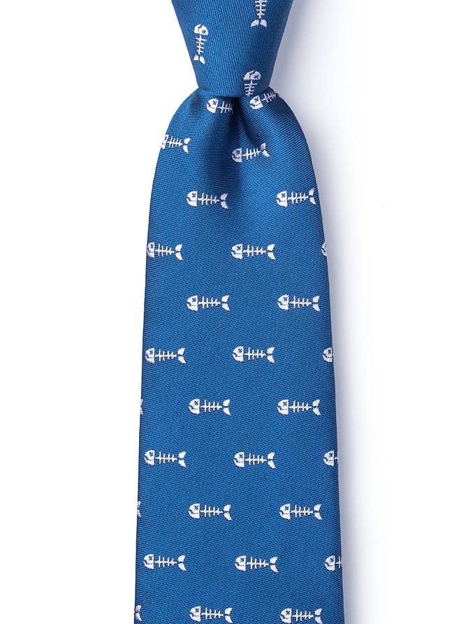 Fish Bones Extra Long Tie by Wild Ties - Blue Microfiber for wholesale by Wild Ties