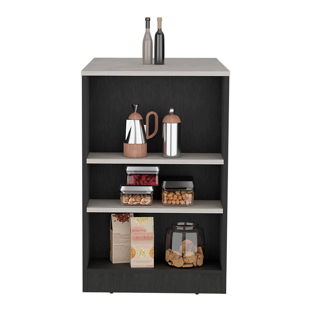 TUHOME FURNITURE – Organizador/armazenamento de cozinha por atacado – Portree Kitchen Island com prateleiras de 3 lados21
