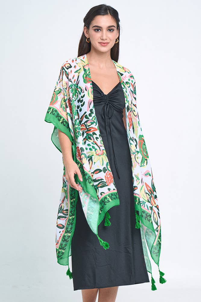 Hana - Wholesale Kimono - Women's - Floral Print Summer Tassel Kimono Cover up0