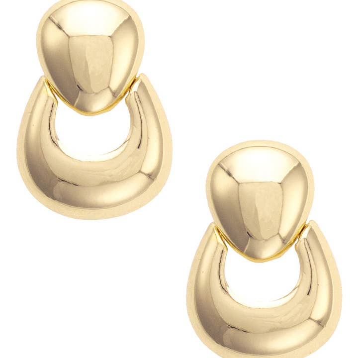 Canvas Style - Wholesale Dangle Earrings - Priscilla Sculpted Door Knocker Earrings in Shiny Gold0