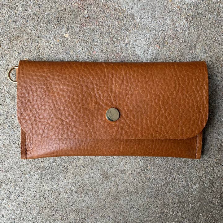 Hickory Buttery Soft Pebbled Læder Telefon Tegnebog for engroshandel hos Wild Sky Leather