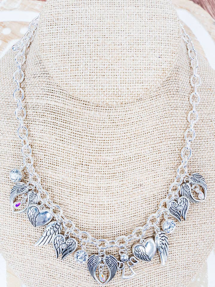 Angels Among Us Silvertone Charm Necklace for wholesale by Wholesale Accessory Market