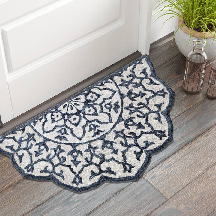 LR Home - Wholesale Area Rug - Beatrice Floral Ivory Blue Classic Round / Hearth Area Rug1