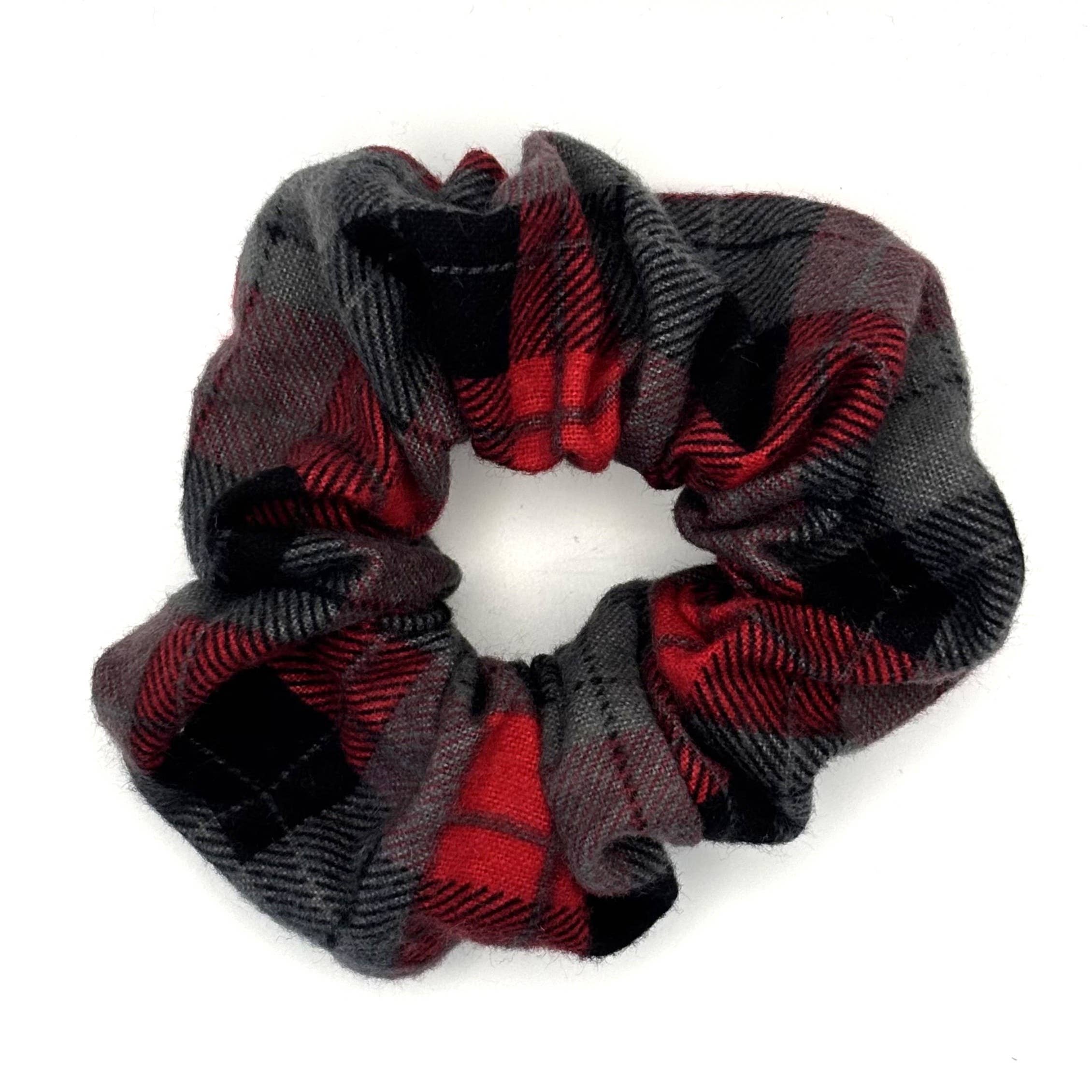 QuietJoy - Vente Chouchou – femme - Chouchou fait main en flanelle rouge et grise2