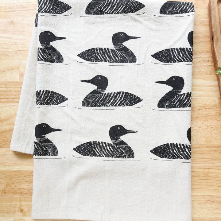 The High Fiber - Wholesale Tea Towel - Handprinted Common Loon Kitchen Towel –Natural, Eco-friendly2