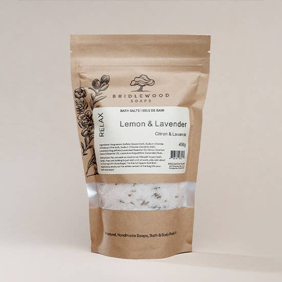 Relax - Lemon & Lavender Bath Salts for wholesale by Bridlewood Soaps