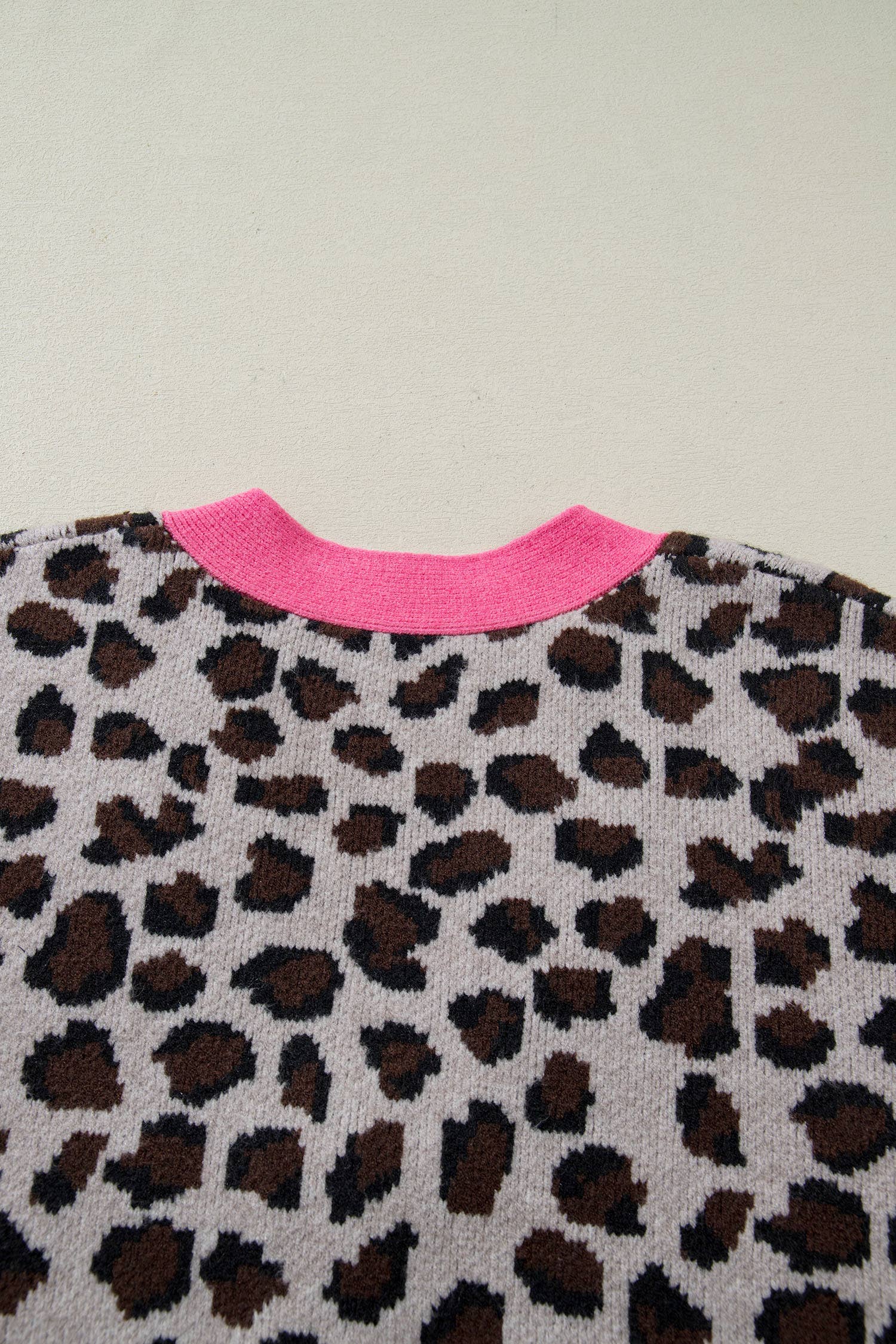 Brown 66Leopard Print Color Block Trim Sweater Cardigan (S-XL) for wholesale on Faire9