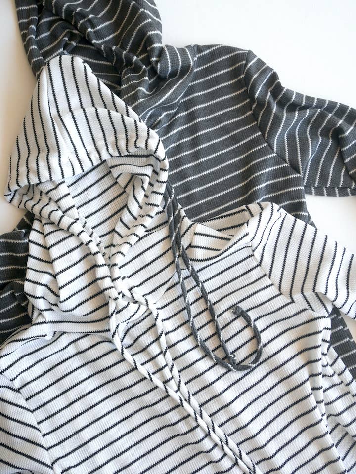 Waffle Knit Stripe Thermal Hoodie for wholesale by 24-Hrs Fashion