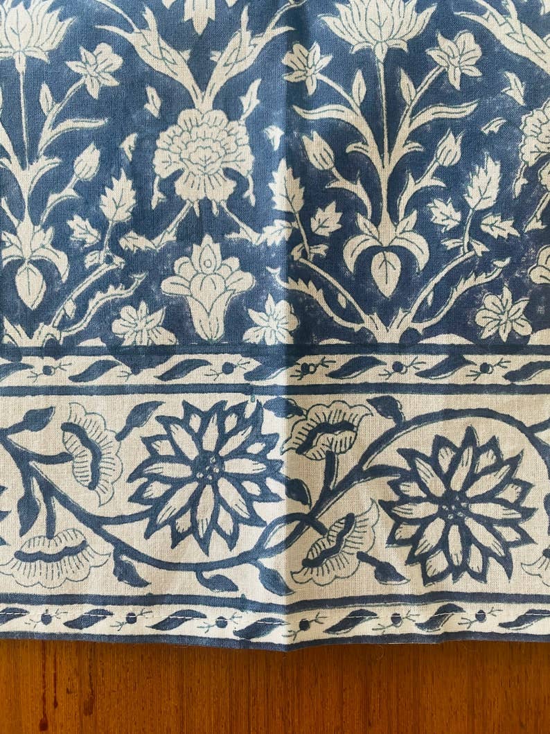 Fabricrush – wholesale Löpare – Mörkblå indisk blommig handblocktrycksbordslöpare3