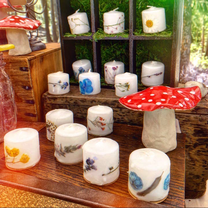 Wax Apothecary - Wholesale Pillar Candle - 🌸 Hand-Dipped Wildflower Votive - Real Pressed Flowers 🌼