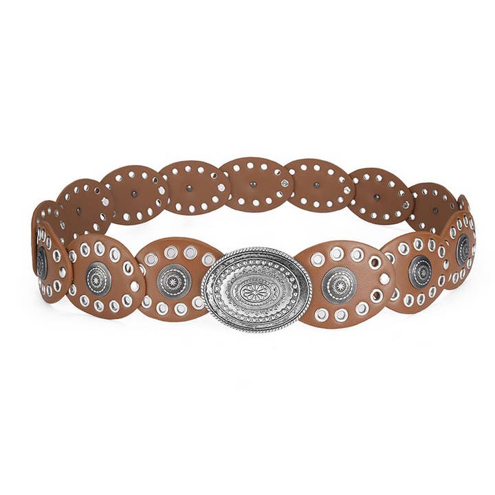 ACCITY - Wholesale Belt - Women's - RIVETED DISC PATCHWORK BELT_CWABE0581