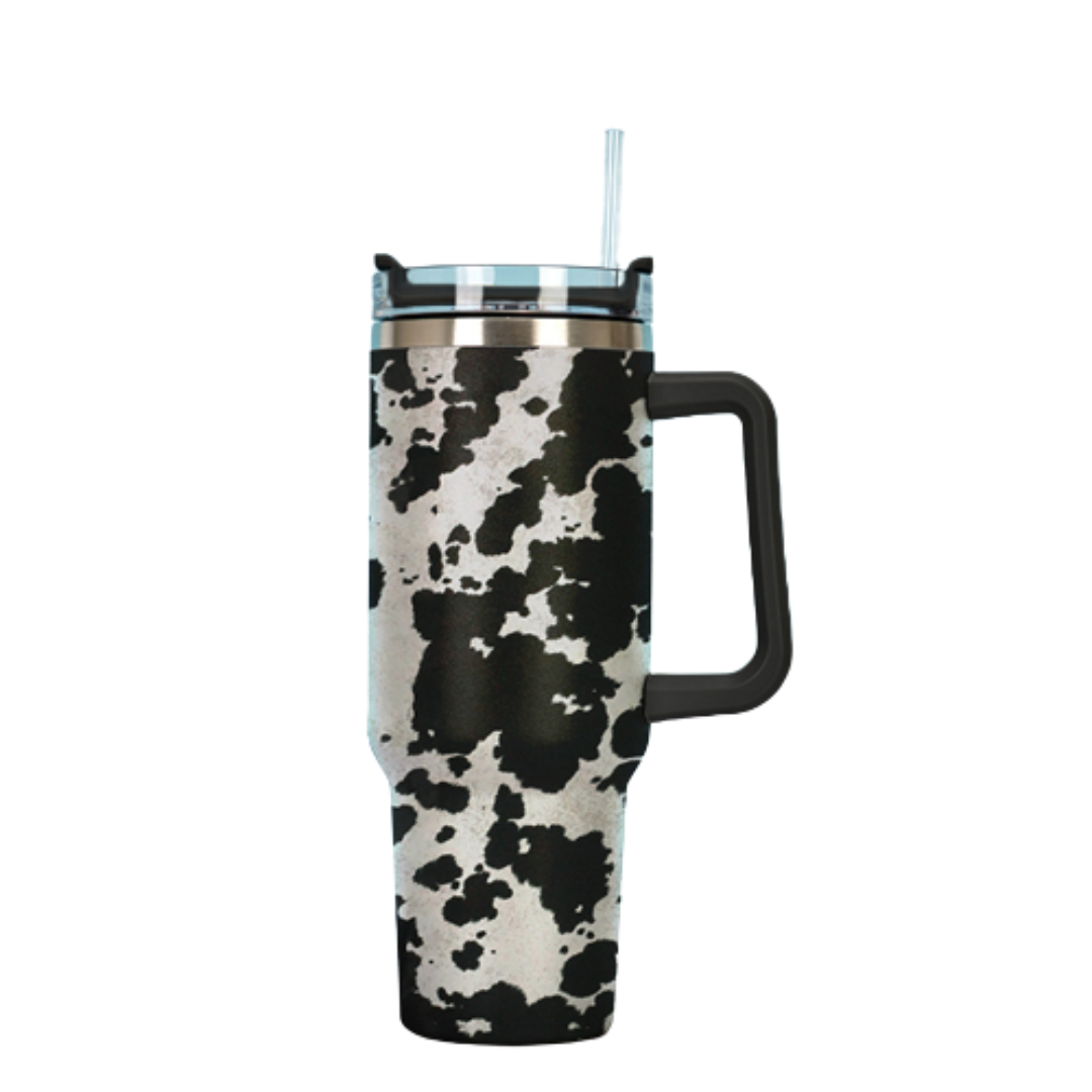 The Front Porch Label - Wholesale Insulated Mug/Tumbler - Black Cowhide Tumbler with Handle2